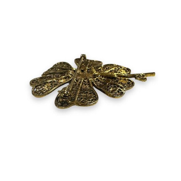 Vintage Art Deco Style Filigree Floral Brooch With White Acrylic Center & Enamel - Picture 6 of 8
